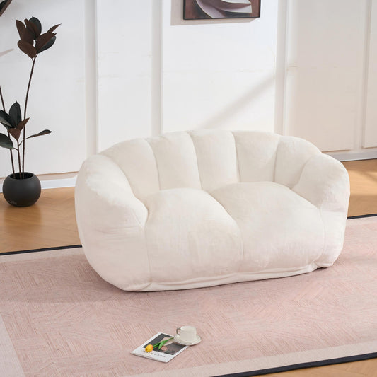 Two seater Floor Lazy Sofa for Living Room Bedroom, Bean Bag Chair for Adults, Ultra Soft Fluffy Loveseat Bean Bag Sofa, Cozy Reading Chair with Filler, Beige