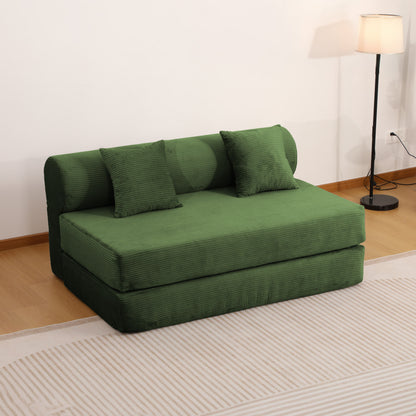Convertible Corduroy Sofa Bed, 2‑Seater Fold‑Out  Compressed Sofa, Multi‑Functional Floor Couch for Living Room Guest Room