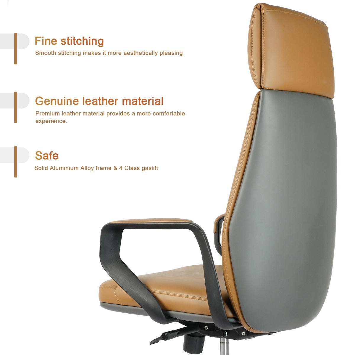 FurniBaron PU Leather High Back Office Chair with , ergonomic lumbar support 400lbs, sturdy metal base, 360° silent wheels, fit for home and office