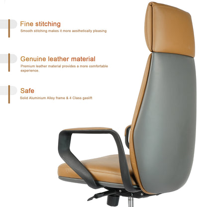 FurniBaron PU Leather High Back Office Chair with , ergonomic lumbar support 400lbs, sturdy metal base, 360° silent wheels, fit for home and office