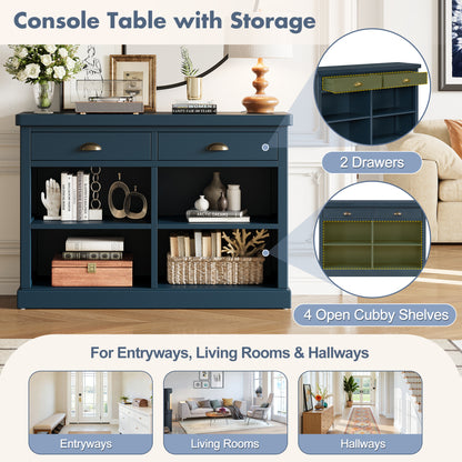 TREXM Console Table with 2 Drawers and Open Storage Shelves, Entryway Table for Living Room, Hallway and Dining Room (Navy)