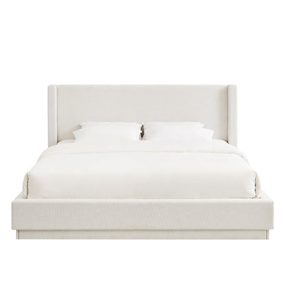 Noir Modern Upholstered Platform Bed Frame with Wingback Headboard/Full Fabric Wrapped Base/Seamless Side Panel Design/Extra Wide Padded Rails/No Box Spring Needed/1000 lbs Support/King