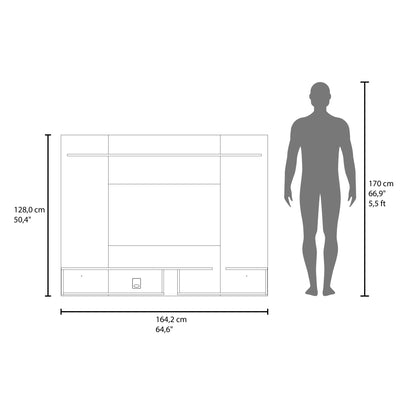 Colorado Wall Mounted TV Panel with Floating Media Console and Open Storage Shelves,Natural Oak