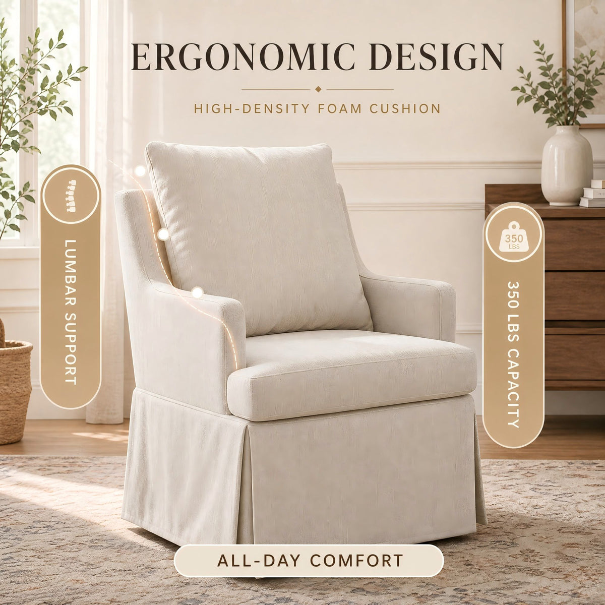 Upholstered Dining Chairs Set of 1, Modern Kitchen Chair Dining Room Chair with 4 Casters, Linen Armchair for Bedroom Reading Room Living Room, Beige