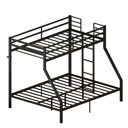 Heavy Duty Twin Over Queen Bunk Bed, Sturdy Metal Bunk Bed Frame with Flat Ladder & Full-Length Guardrail, 1000 lbs Capacity, Noise-Free, Easy Assembly, Space-Saving Industrial Bunk Beds , Black