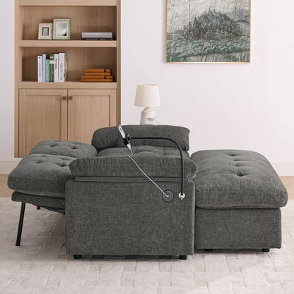 Leisure sofa chair,Double sofa recliner, with manually adjustable backrest, soft padded armrests, side USB charging port and phone stand, comes with a matching storage ottoman-Gray