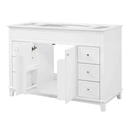 46" Bathroom Vanity without Sink, Cabinet Only, Soft-Close 6 Drawers & Double Doors with 2-Tier Shelves, Solid Pine Legs, White (Same SKU: N759P351752K)