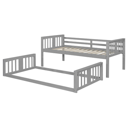 Twin Over Twin Bunk Bed with Ladder, Gray (Old SKU:N708P242163E)
