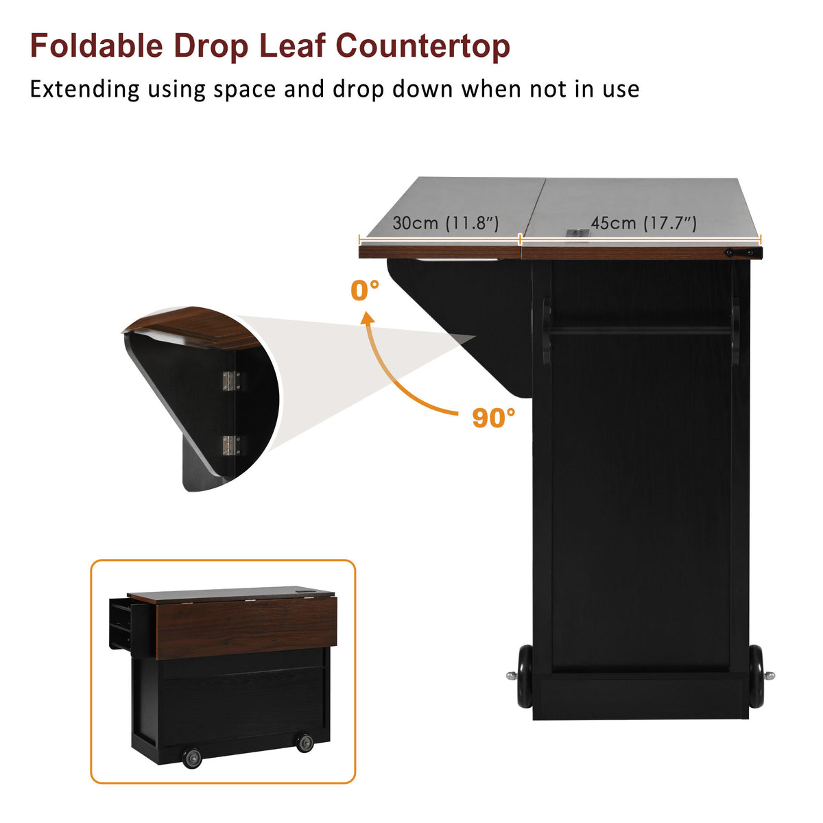 K&K 54" Farmhouse Kitchen Island with Drop Leaf, Power Outlet, Kitchen Storage Cart with 2 Doors, 2 Drawers