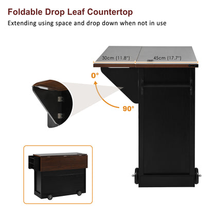 K&K 54" Farmhouse Kitchen Island with Drop Leaf, Power Outlet, Kitchen Storage Cart with 2 Doors, 2 Drawers