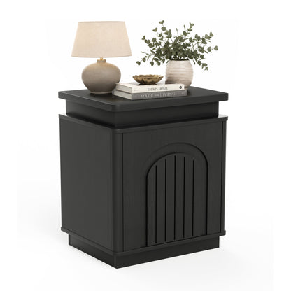Two-piece nightstand set with arched recesses, storage cabinets with LED lighting, ample storage space, and magnetic push-to-open doors; suitable for bedrooms, living rooms, and offices; Black