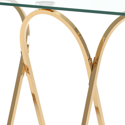 43.3' Modern Tempered Glass Console Table with Ring-Shaped Frames, Metal Frame and Clear Tempered Glass,Suitable for Living Room,Hallway,Corridor and Bedroom - Gold