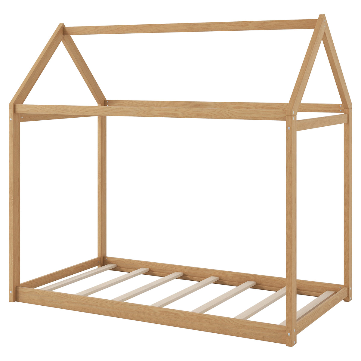 Twin Size Wooden House Bed, Wood Color