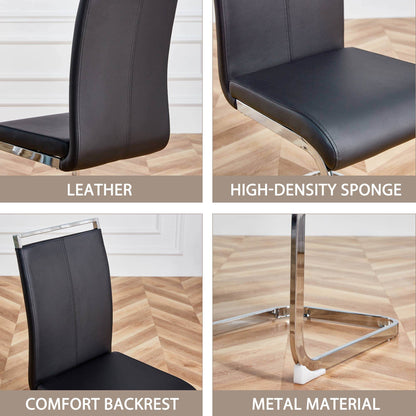 Modern Dining Chairs,PU Faux Leather High Back Upholstered Side Chair with C-shaped Tube Chrome Metal Legs for Dining Room Kitchen Vanity Patio Club Guest Office Chair (Set of 4)(Black+PU Leather)1162