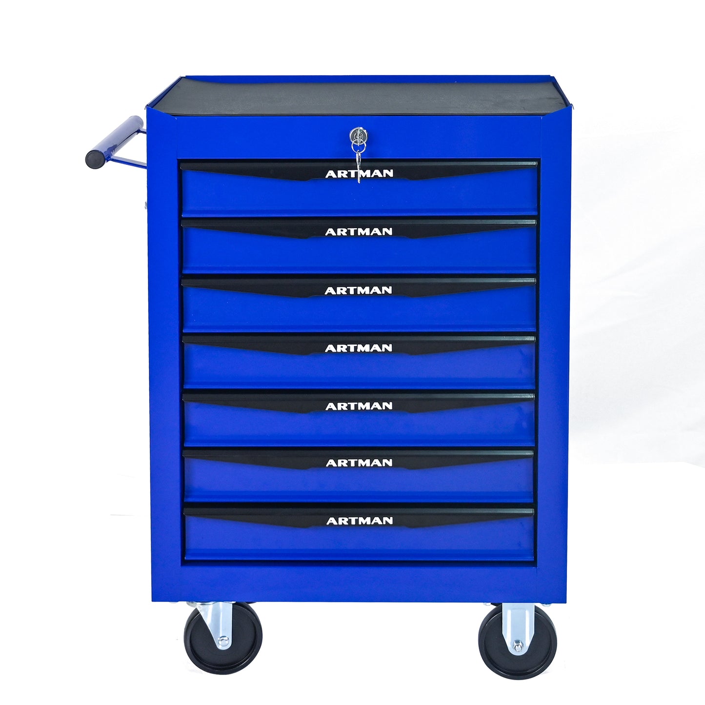 Rolling Metal Tool Chest with 7 Drawers, 20' Steel Storage Cabinet with Ball Bearing Slides, Black and Blue Finish