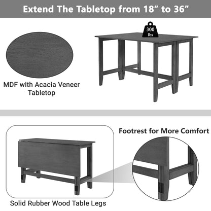 TOPMAX Farmhouse Wood Extendable Dining Table with Drop Leaf for Small Places, Gray