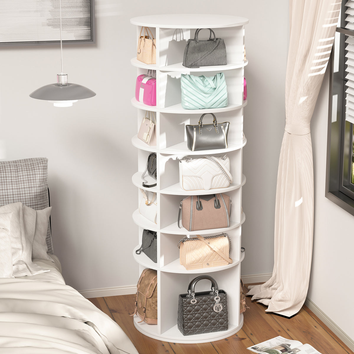 Rotating Shoe Rack Tower, 7-Tier Spinning Shoe Rack, Free Standing 360° Revolving Shoe Organizer