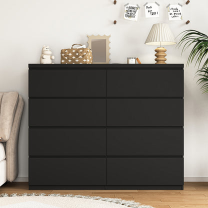 8 Drawers Dresser for Bedroom, Wood Bedroom Dresser Modern Drawer Chest, 8 Chest of Drawer, Tall Dresser for Closet, Dressers Organizer for Living Room, Closet,Black