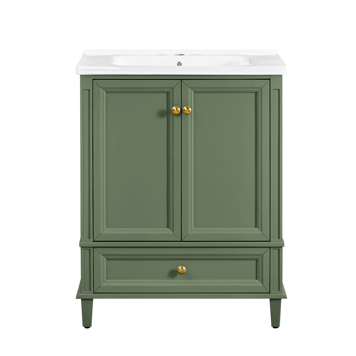 27.8" Modern Bathroom Vanity Set with Reinforced Legs & Painted Surface, Mid-Century Freestanding Bathroom Vanity Sink with Storage, High-end Restroom Vanity Cabinet with Drawer& Hidden Storage Shelvs