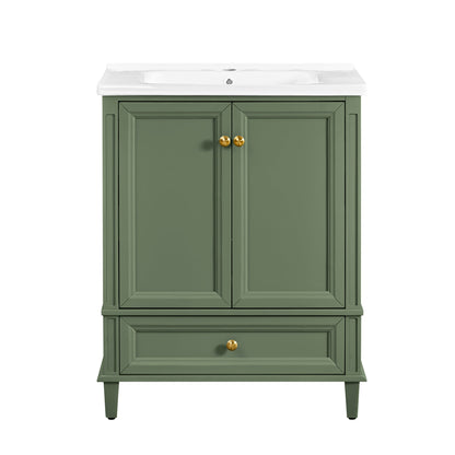 27.8" Modern Bathroom Vanity Set with Reinforced Legs & Painted Surface, Mid-Century Freestanding Bathroom Vanity Sink with Storage, High-end Restroom Vanity Cabinet with Drawer& Hidden Storage Shelvs