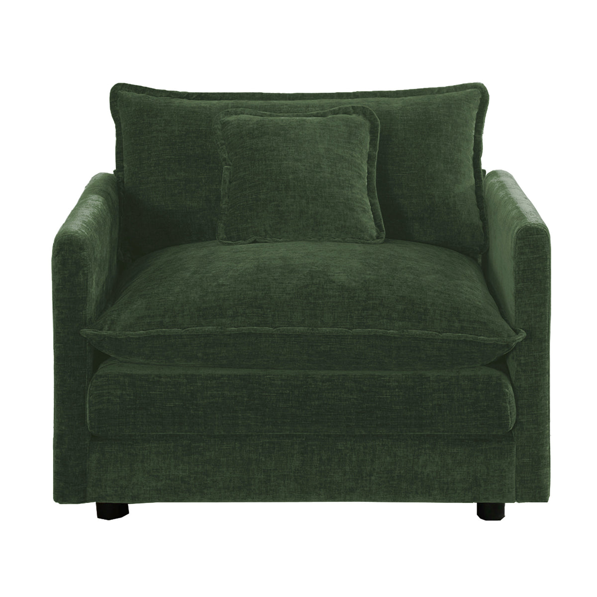 Comfy Deep Single Seat Sofa Upholstered Reading Armchair Living Room Chair Green Chenille Fabric, 1 Toss Pillow