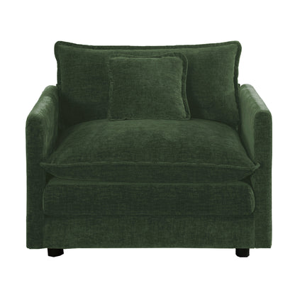 Comfy Deep Single Seat Sofa Upholstered Reading Armchair Living Room Chair Green Chenille Fabric, 1 Toss Pillow
