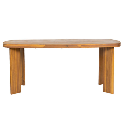 7‑Piece Acacia Wood Outdoor Dining Set, 71' Oval Teak Finish Patio Table & 6 Slatted Arm Chairs, Solid Acacia Wood Frame, Weather‑Resistant for Backyard Garden Deck