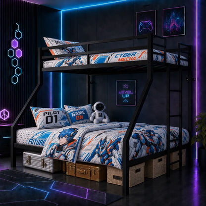 Heavy Duty Twin over Queen Metal Bunk Bed with 1200 LBS Capacity, Noise-Free Structure with Wall Mount & Anti-Slip Ladder