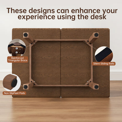 51.2" Solid Wood Folding Dining Table, Rotating Drop Leaf Design with Walnut Finish, Space-Saving Kitchen Table for 4-6 People, Farmhouse Style for Small Apartments, Easy Assembly