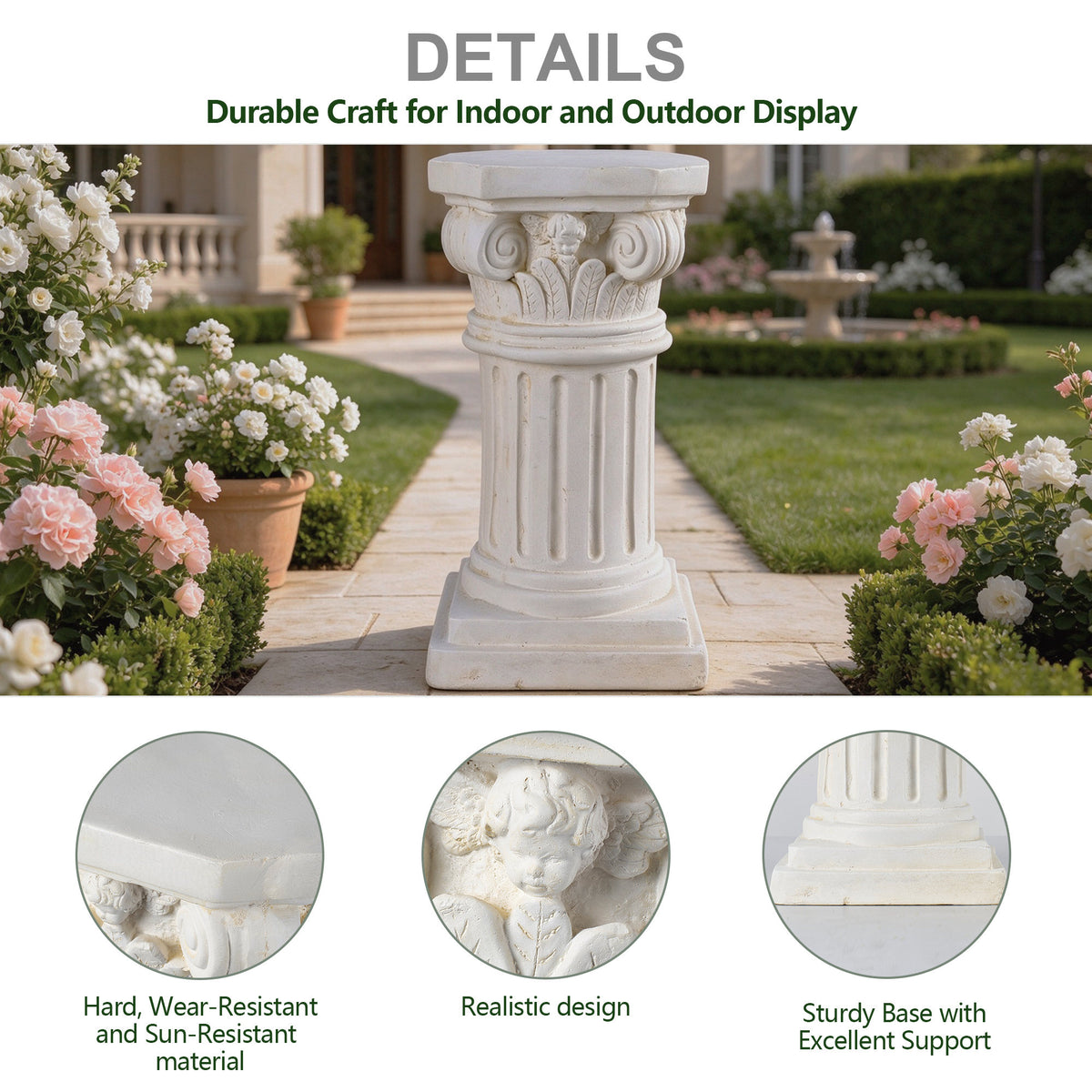 18' Sculptures Garden Statues, Large Roman Column Pedestal Angel Style, Magnesium Oxide Stone Composite Outdoor Garden Plant Stand Decor for Yard Patio Wedding, Ideal Home & Backyard Decoration