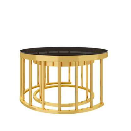 Round Nesting Coffee Table Set of 2, Modern Gold Metal Frame Circular Cocktail Table, Tempered Glass Top Accent Nesting Tables for Living Room, Apartment