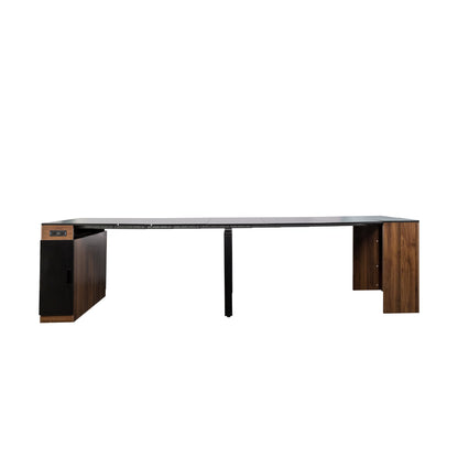 Modern Multifunctional Extendable Dining Table with Outlet, Space Saving Expanding Table with Storage for Party, Weddings, Meetings, Celebrations