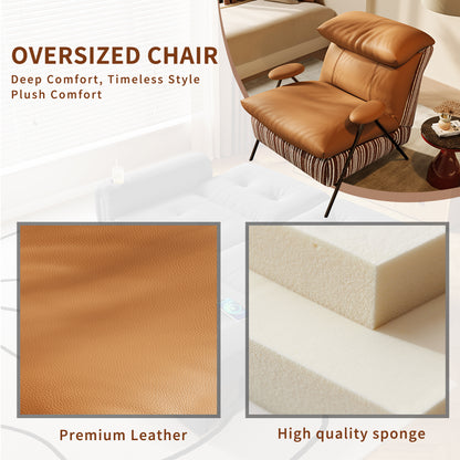 Minimalist casual single chair with solid wood frame, upholstered in leather and chenille fabric. It provides perfectly balanced soft-firm seating comfort and fits balconies, living rooms and bedrooms