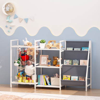 Kids Bookshelf and Toy Storage, 3-in-1 Book Shelf for Kids Rooms, Sling Baby Bookcase with Stuffed Animal Storage, Toddler Montessori Bookshelf for Nursery, Playroom, Kindergarten, Gray