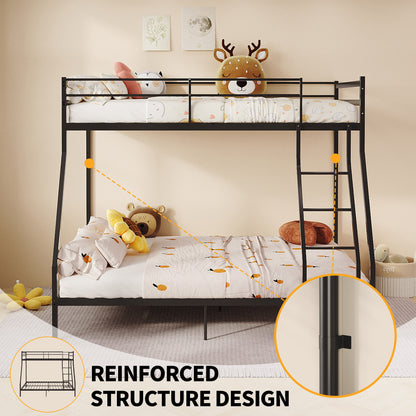 Twin Over Full Bunk Bed, Heavy Duty Metal Bunk Bed Frame with Anti-Slip Ladder & Safety Guardrails, Space-Saving Bunkbeds for Kids Teens Adults, 8.6" Under-Bed Storage, Black