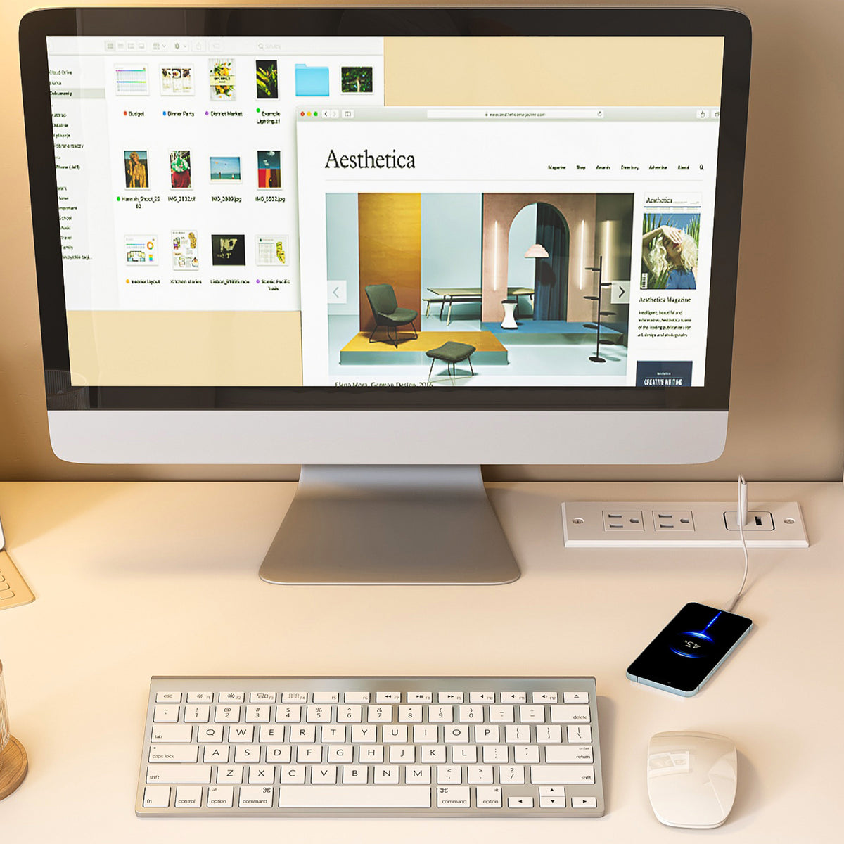 White Computer Desk with 4-in-1 Socket, the Desk with 3 Slide Drawers and 4 Storage Levels, the Wooden Desk is Suitable for a Variety of Places