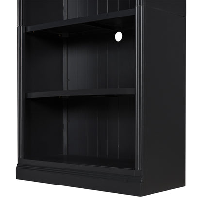 83.4' Tall Wood Bookcase with light strip,5-Tier Decor Bookshelves with Adjustable Shelves,Storage Organizer for CDs/Books/Movies,Free Standing Storage Shelves for Living Room,Home Office,Black