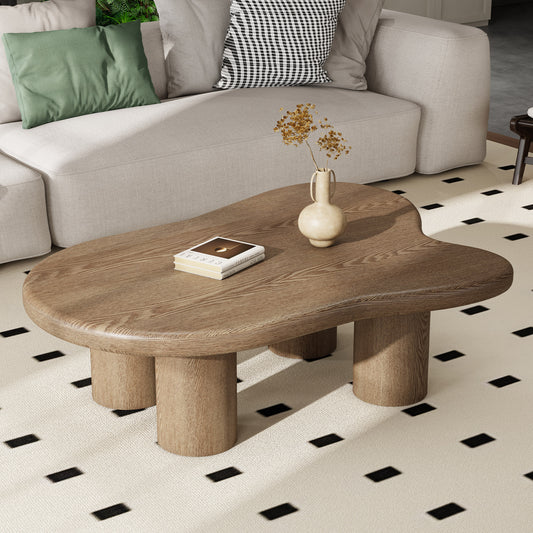 Free Form Walnut Coffee Table, Engineered Wood Center Table for Livingroom