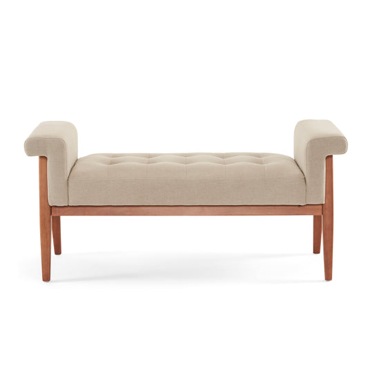 Elegant Beige Linen Tufted Ottoman: Classic Design, Comfort, and Versatility in Pine and Plywood Frame