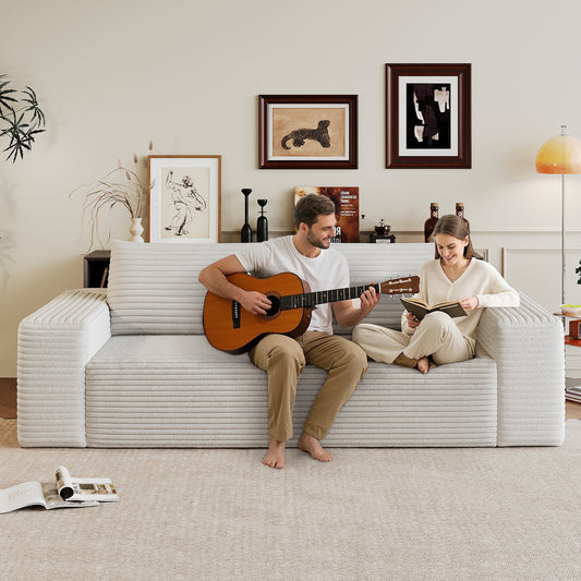 63' 2Setaser Sofa,Corduroy Fabric,Deep Seat Couches,Comfy Loveseat Sofa,No Assembly,1pcs for Living room, Bedroom,Conference room ,Apartment,White