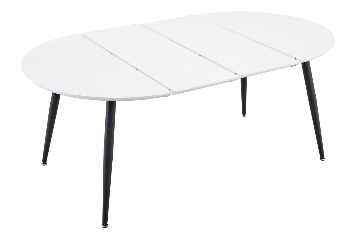 Pull table dining chair set, white medium density fiberboard tabletop with black metal table legs, extendable pull table+6 modern Mid-Century Modern Dining Chairs