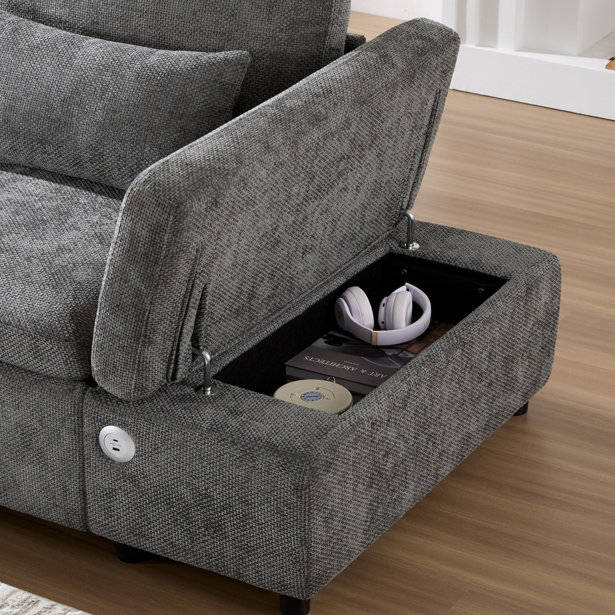 [VIDEO]107'' Sectional Sleeper Sofa Bed with Pull Out Couch, L-shaped with Adjustable Armrest, USB&Type-C Charging