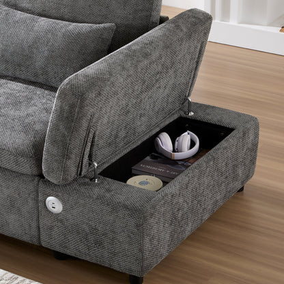 [VIDEO]107'' Sectional Sleeper Sofa Bed with Pull Out Couch, L-shaped with Adjustable Armrest, USB&Type-C Charging