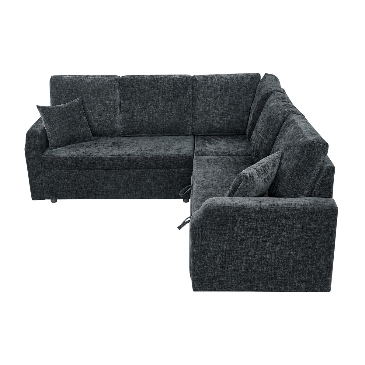 81.2'' Modular Sectional Sofa with Pull Out Bed, 5-Seater L Shaped Sectional Sleeper Couch with Hidden Storage, Chenille Convertible Couches for Living Room, Apartment (Black)