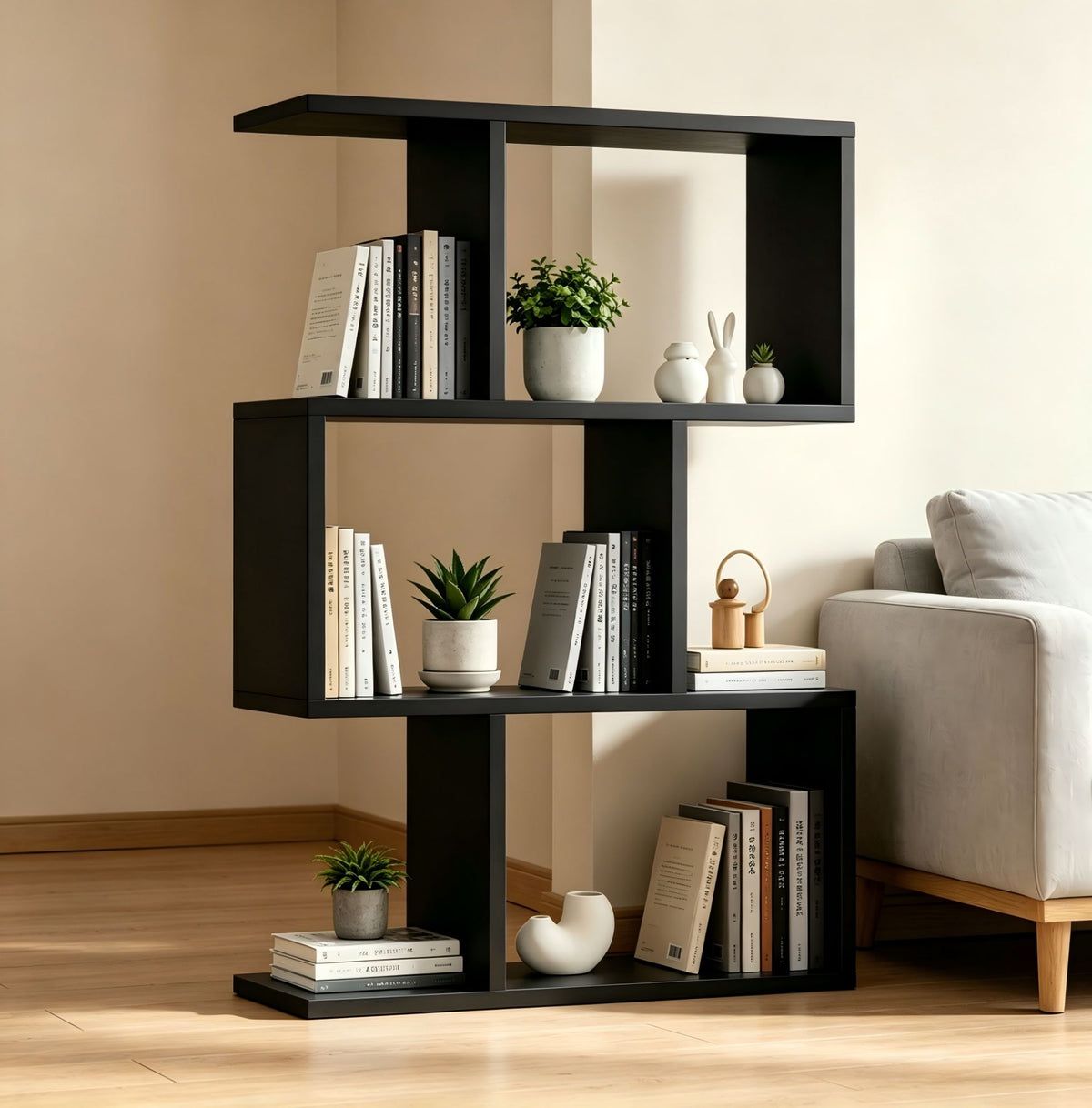 Three layer simple household black bookshelf