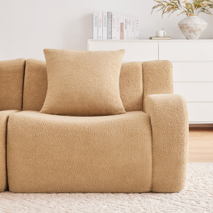 Armless Sofa W/Pillow Teddy Fabric-Camel