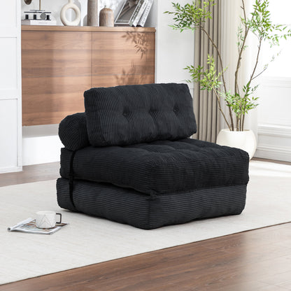 Folding Sofa Bed, Convertible Sleeper Chair with Pillow Foldable Mattress with Back Support, Portable Fold Out Chair Bed Comfy Floor Sofa Lounge for Living Room Bedroom, Black , Single