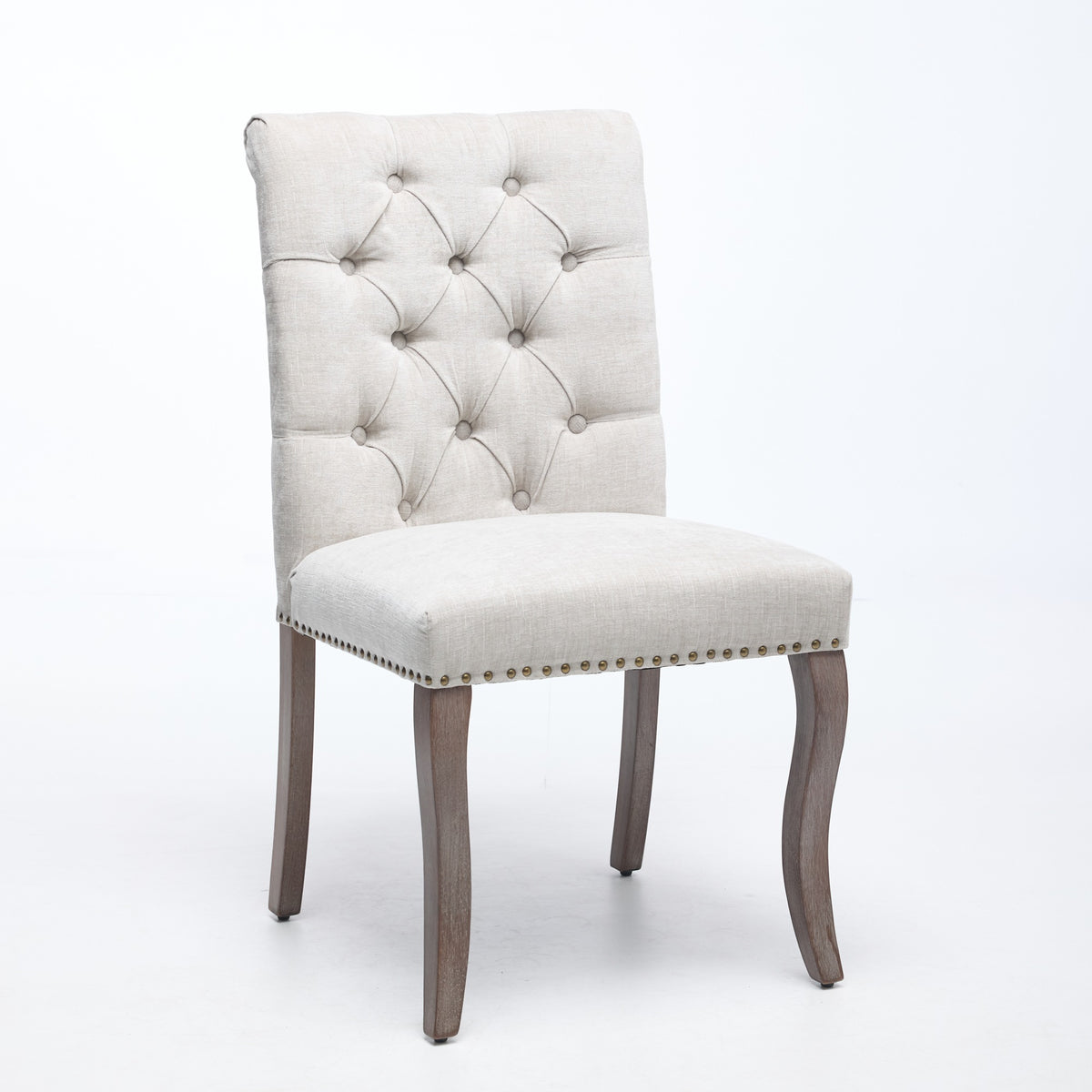 Upholstered Chenille Fabric Accent Dining Chair, Curved Solid Wood Legs, Elegant Tufted Club Dining Room Kitchen Room Dining Chair – Beige