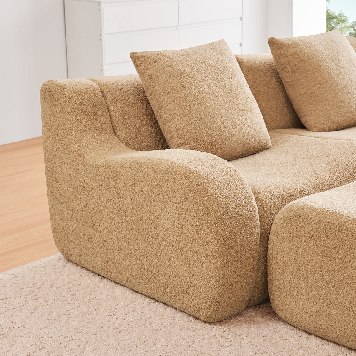 Armless Sofa W/Pillow Teddy Fabric-Camel