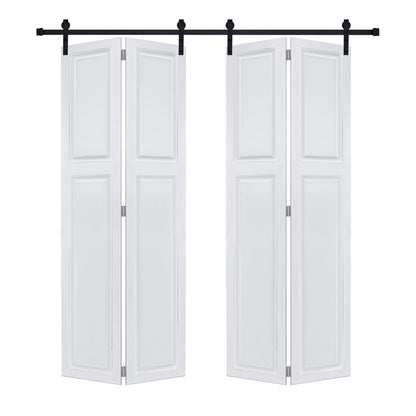 Dual 2Panel Cottagestyle bi-fold  door 3/4' thick 24 in. x 80 in. MDF White Barn Sliding Door With Hardware kit